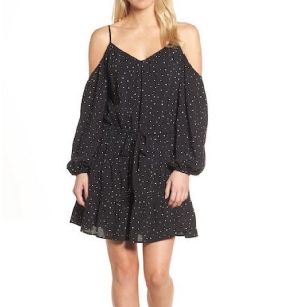 Paige Black White Dots Carmine Cold Shoulder Dress Sz S